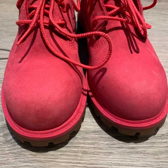 Timberland Youth Pink Red Rose Lace Up Waterproof Boots Size 1 - Picture 7 of 11